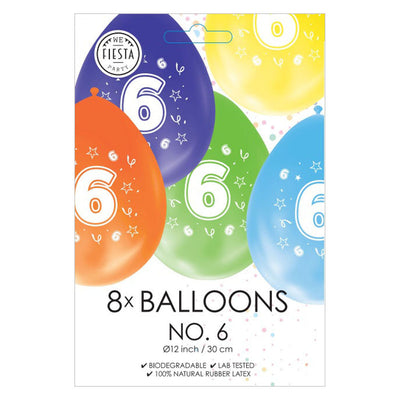 Ballons 2-seitige gedruckte Nummer 6, 8st.