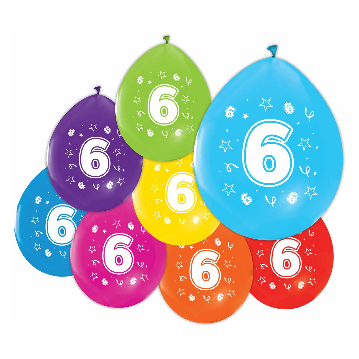 Ballons 2-seitige gedruckte Nummer 6, 8st.