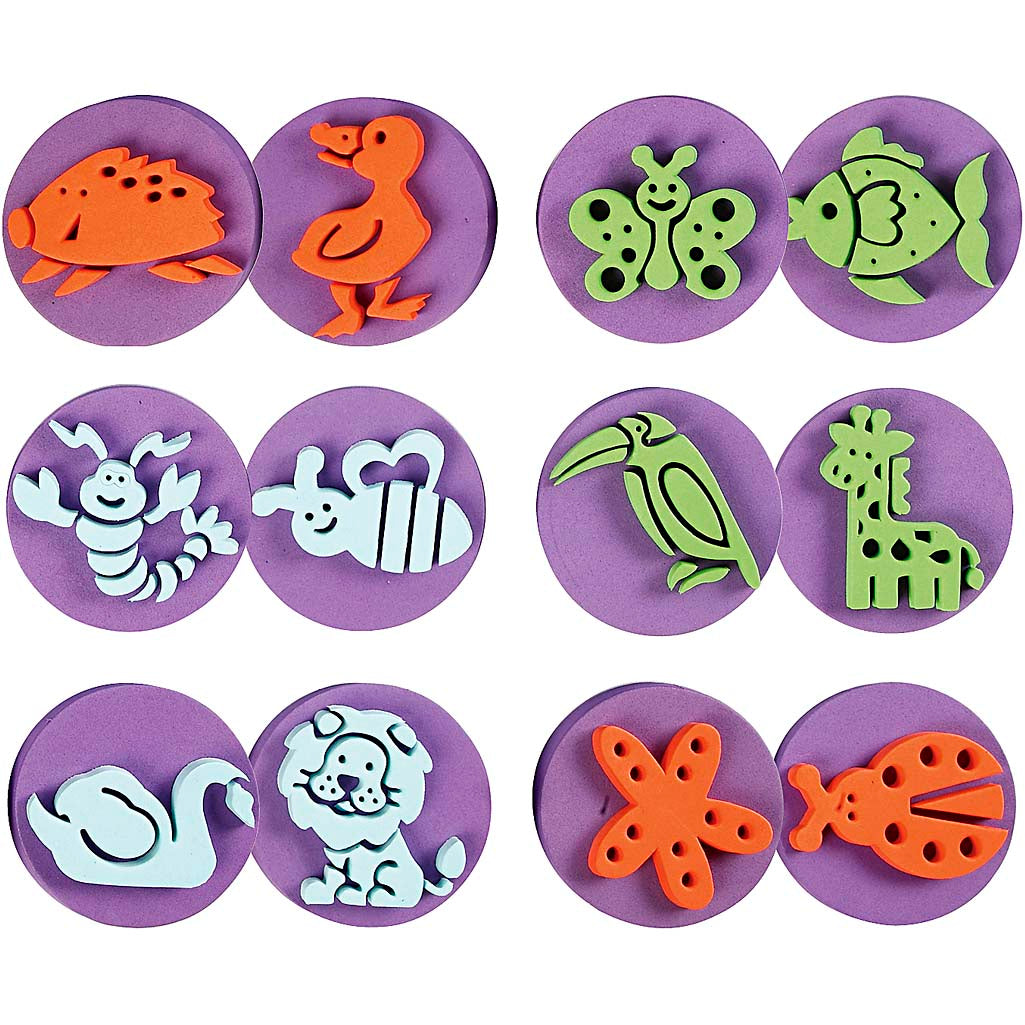 Creativ Company Schaumstoffstempel, Tiere, D 7,5 cm, Stärke 2,5 cm, 6 Stück 1 Box