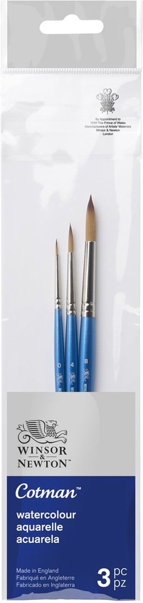 Winsor Newton 5390607 Cotman Aquarellpinsel-Set, 2–3 synthetische Rundpinsel, kurzer Griff (0, 4, 8)