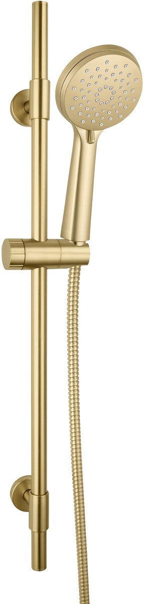 Wenko Duschset Young Line in Mattgold mit Edelstahl-Duschstange 66cm, Brausekopfhalter, Brausekopf ø10cm mit 3 Positionen und Brauseschlauch 150cm