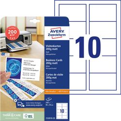 Business cards avery 185g m2 85 x 54 mm matt