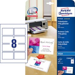 Visitenkarten avery 250g m2 85 x 54 mm glänzend