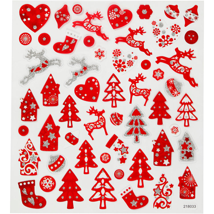 Creativ Firmenaufkleber, rot-weiße Weihnachten, Blatt 15x16,5 cm, ca. 54 Stück, 1 Blatt