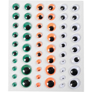 Creativ Company Kulleraugen, selbstklebend, D 6+8+10+12+15 mm, grün, orange, weiß, 54 Stück, 1 Blatt - afbeelding 1