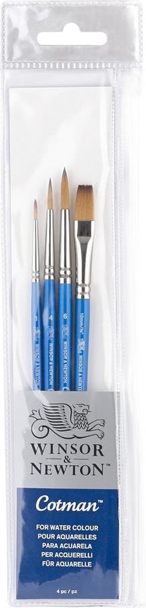 Winsor Newton 5390604 Cotman Aquarellpinsel-Set – kurzer Griff – 4-teilig – rund, ein Strich für Aquarell