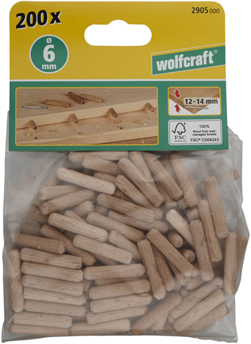 Wolfcraft gerillte Holzdübel | buche | ø6 x 30 mm | 200 Stück - 2905000
