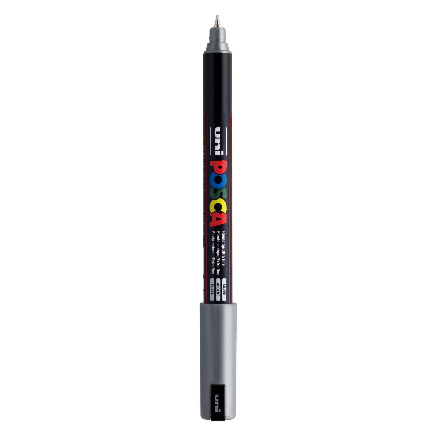 UNI-POSCA POSCA-Marker, AFM PC-1MR, Leitungsdicke 0,7 mm, Extra-Feine, Silber, 1 Stück