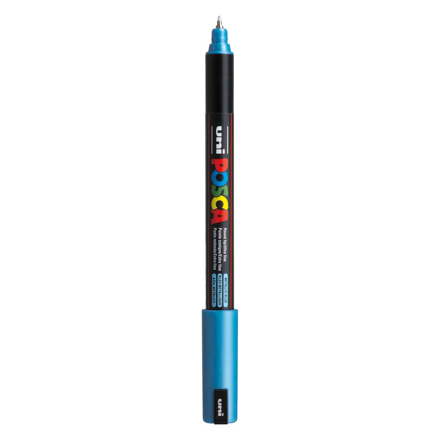 UNI-POSCA POSCA-Marker, AFM PC-1MR, Leitungsdicke 0,7 mm, extra-feiner, metallisches Blau, 1 Stück