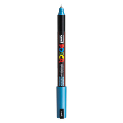 UNI-POSCA POSCA-Marker, AFM PC-1MR, Leitungsdicke 0,7 mm, extra-feiner, metallisches Blau, 1 Stück