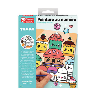 Graine kreatives Graine-Malen-nach-Zahlen-Set Kawaii-Kuchen – inkl. Acrylfarbe und Pinsel