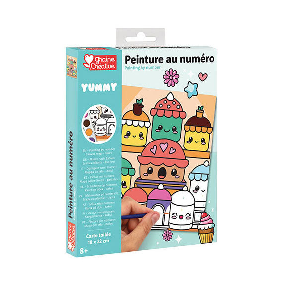Graine kreatives Graine-Malen-nach-Zahlen-Set Kawaii-Kuchen – inkl. Acrylfarbe und Pinsel