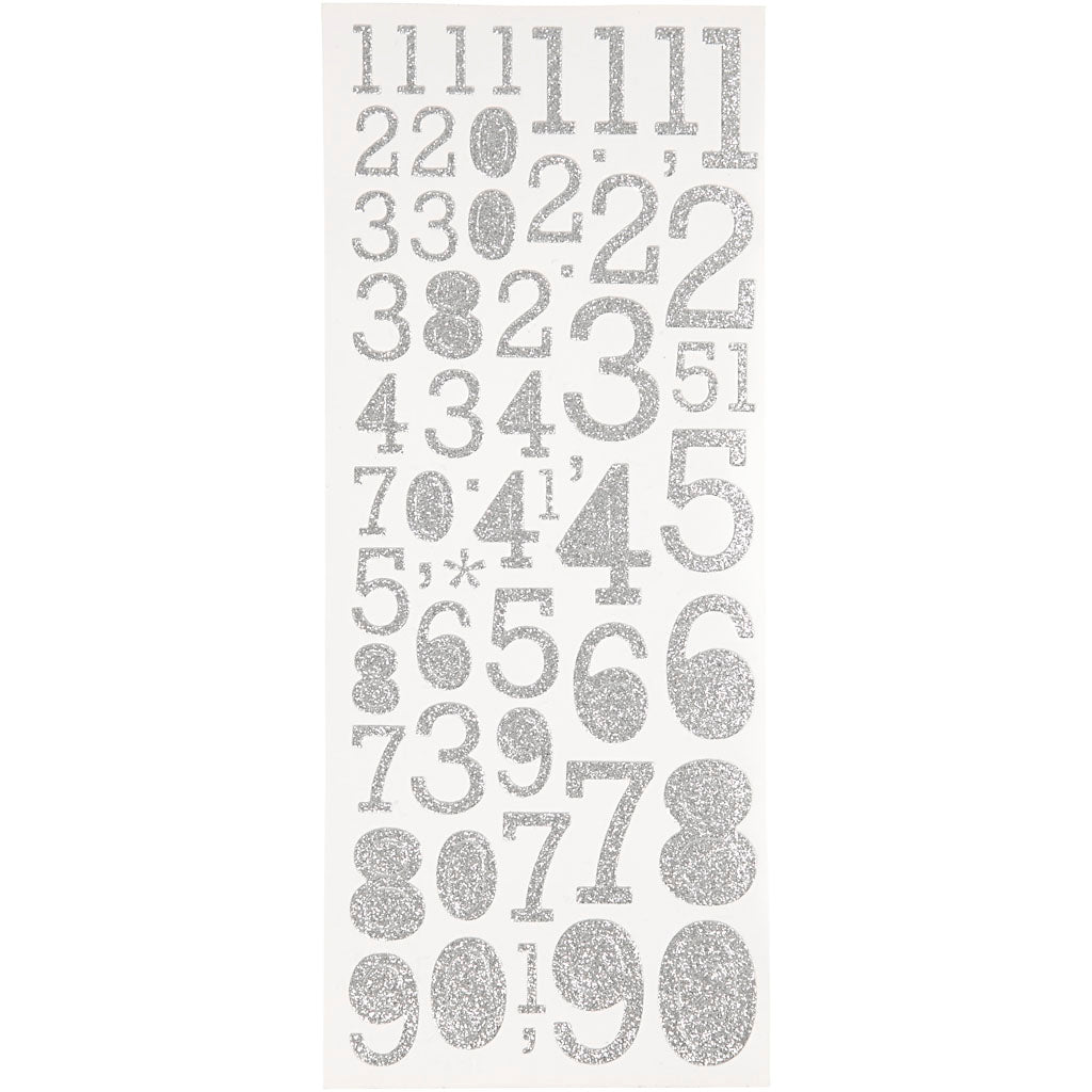 Creativ Company Glitzeraufkleber, Zahlen, Bogen 10x24 cm, silber, 2 Bögen 1 Box