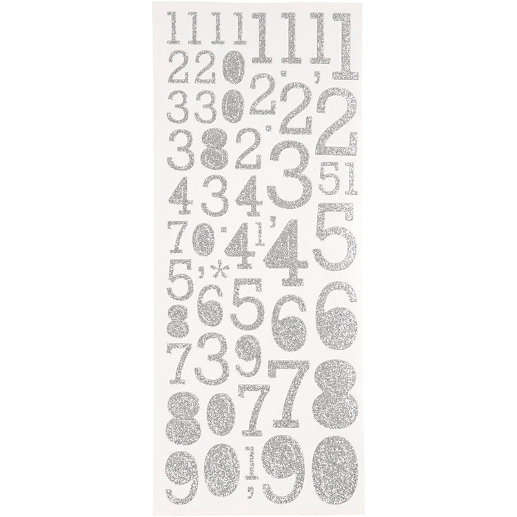 Creativ Company Glitzeraufkleber, Zahlen, Bogen 10x24 cm, silber, 2 Bögen 1 Box