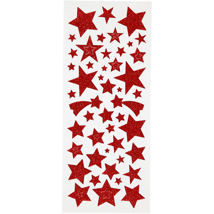 Creativ Company Glitzeraufkleber, Sterne, Bogen 10x24 cm, ca. 110 Stück, rot, 2 Blatt 1 Karton