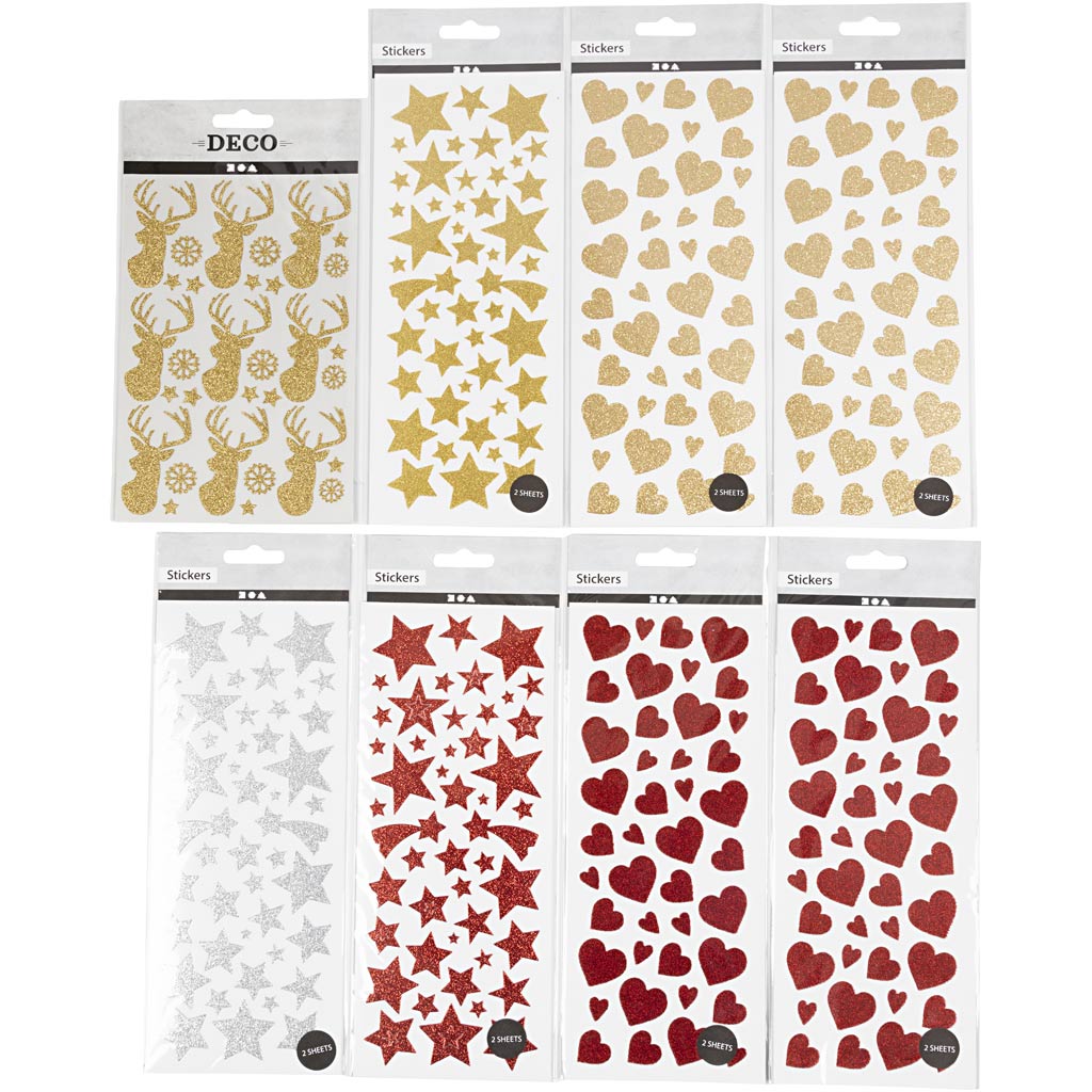 Creativ Company Glitzeraufkleber, Blatt 10x24+12x18,5 cm, 8 Blatt 1 Box