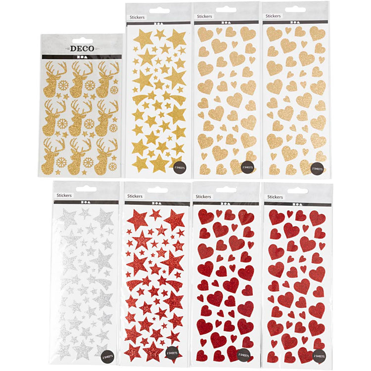 Creativ Company Glitzeraufkleber, Blatt 10x24+12x18,5 cm, 8 Blatt 1 Box