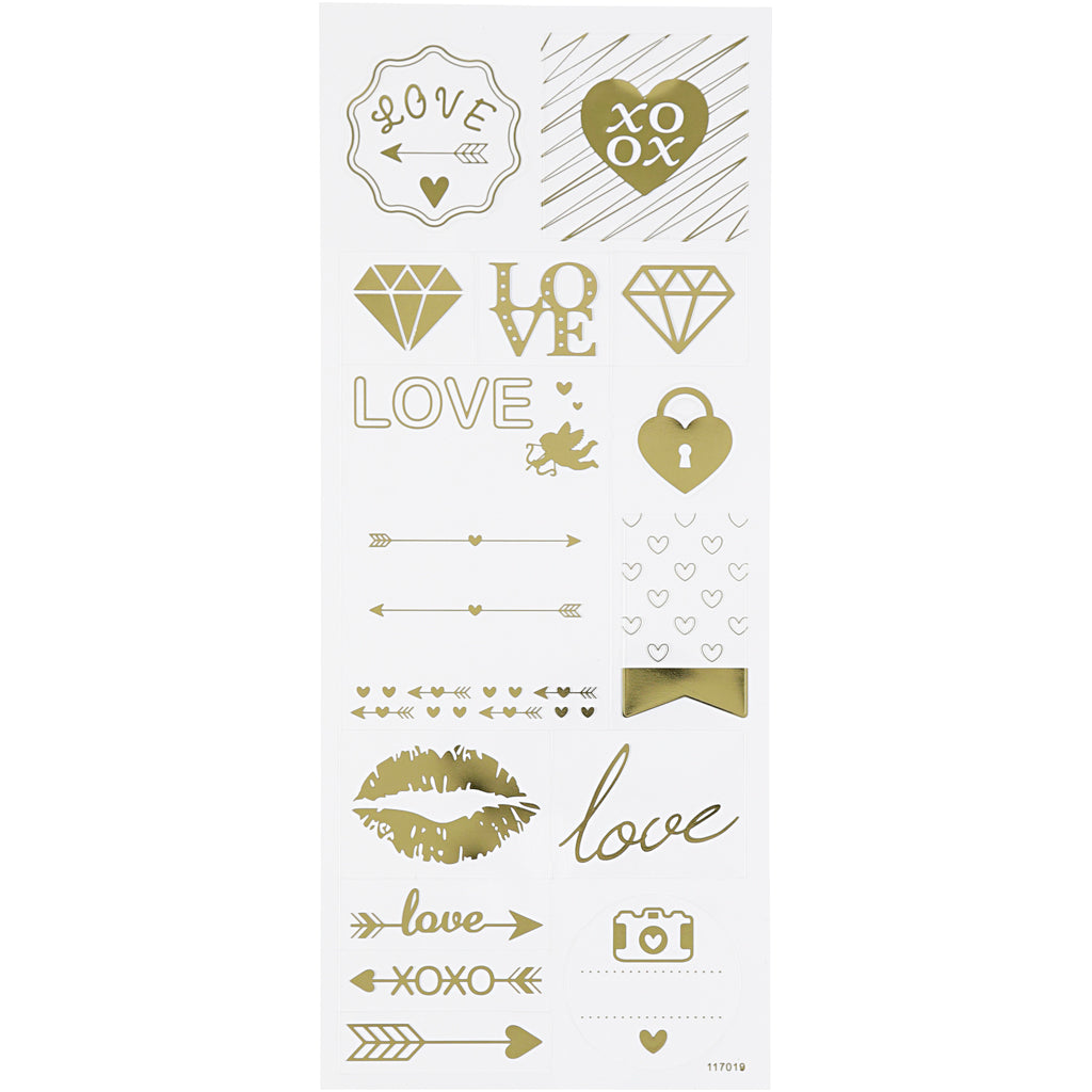 Creativ Firmenaufkleber, Liebe, Bogen 10x24 cm, ca. 14 Stück, Gold, 1 Blatt