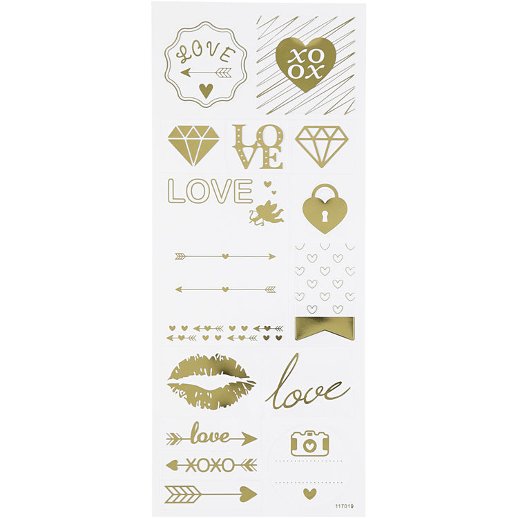 Creativ Firmenaufkleber, Liebe, Bogen 10x24 cm, ca. 14 Stück, Gold, 1 Blatt