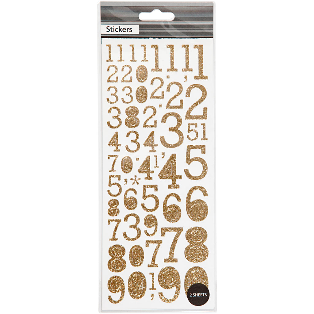 Creativ Company Glitzersticker, Zahlen, Bogen 10x24 cm, gold, 2 Bögen 1 Box