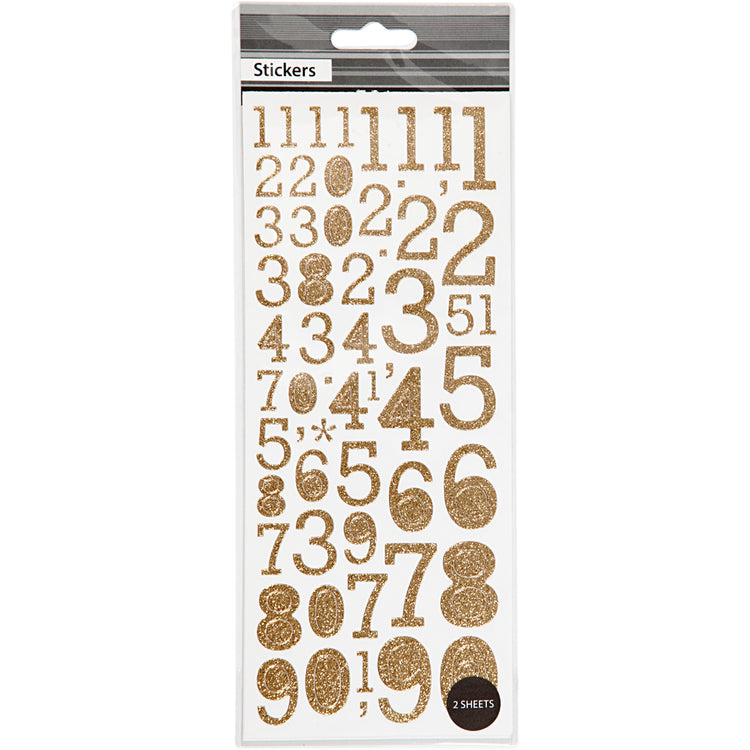 Creativ Company Glitzersticker, Zahlen, Bogen 10x24 cm, gold, 2 Bögen 1 Box