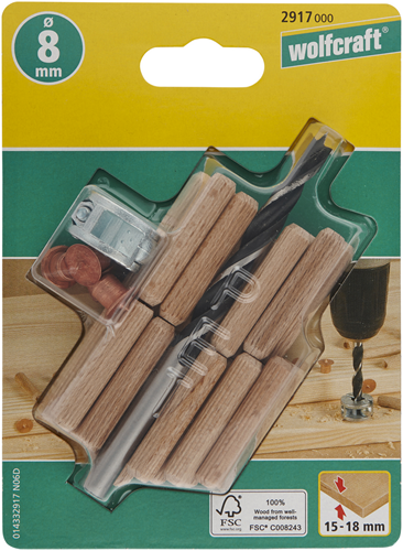 Wolfcraft Dübelset | ø8mm | 28-teilig | 1 Satz - 2917000