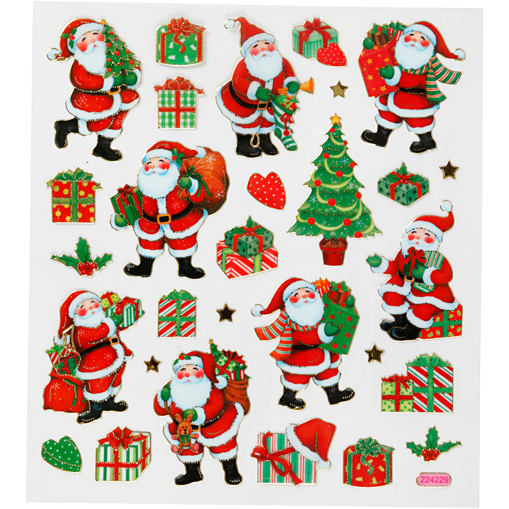 Creativ Firmenaufkleber, klassische Weihnachtsfiguren, Blatt 15x16,5 cm, ca. 29 Stück, 1 Blatt