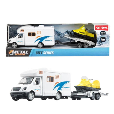 Toi-Toys Metal zurückziehen Camper mit Anhänger und Schneemobil