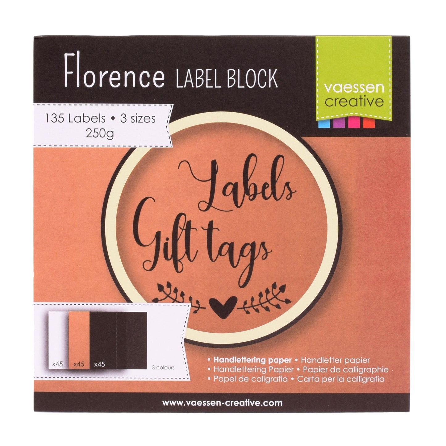 Florenz • Etikettenblock 216g, weißes schwarzes Kraftpapier, 135x
