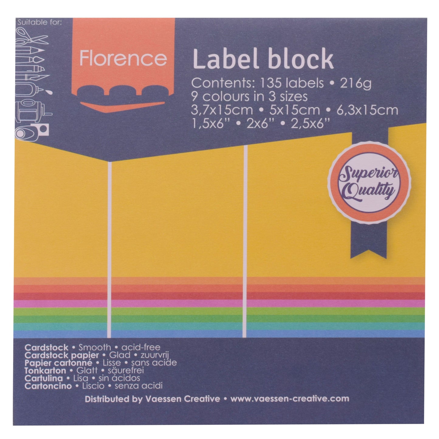 Florence • Etikettenblock 216g, bunt 135x