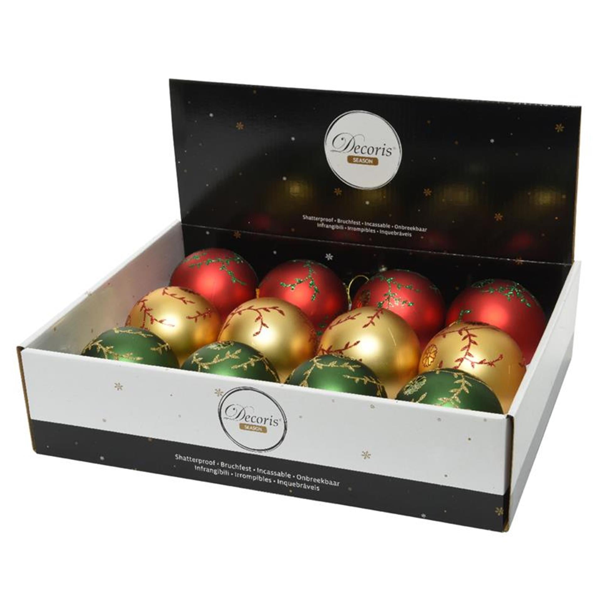 Decoris Weihnachtskugeln Mix 12 Stück gold rot grün