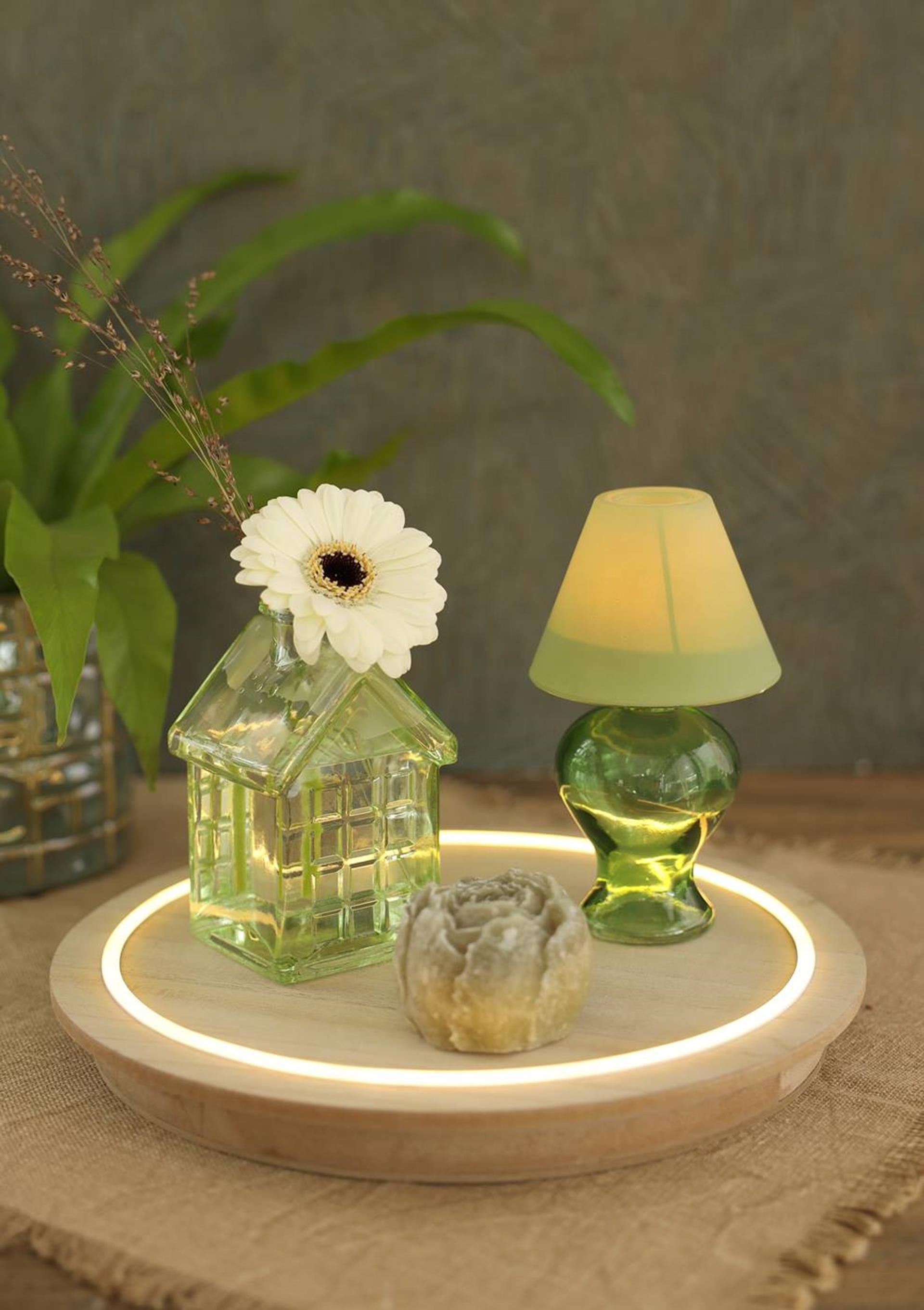 Ideen 4 Jahreszeiten Holzteller mit Neonlicht ã˜28x2,6 cm Touch-Steuerung