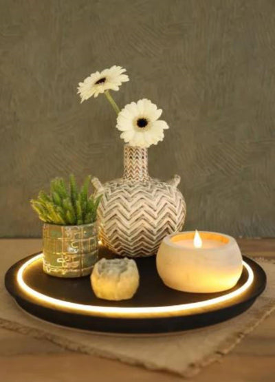 Ideas 4 Seasons Holzteller mit Neonlicht ã˜28x2,6 cm Touch Control Schwarz