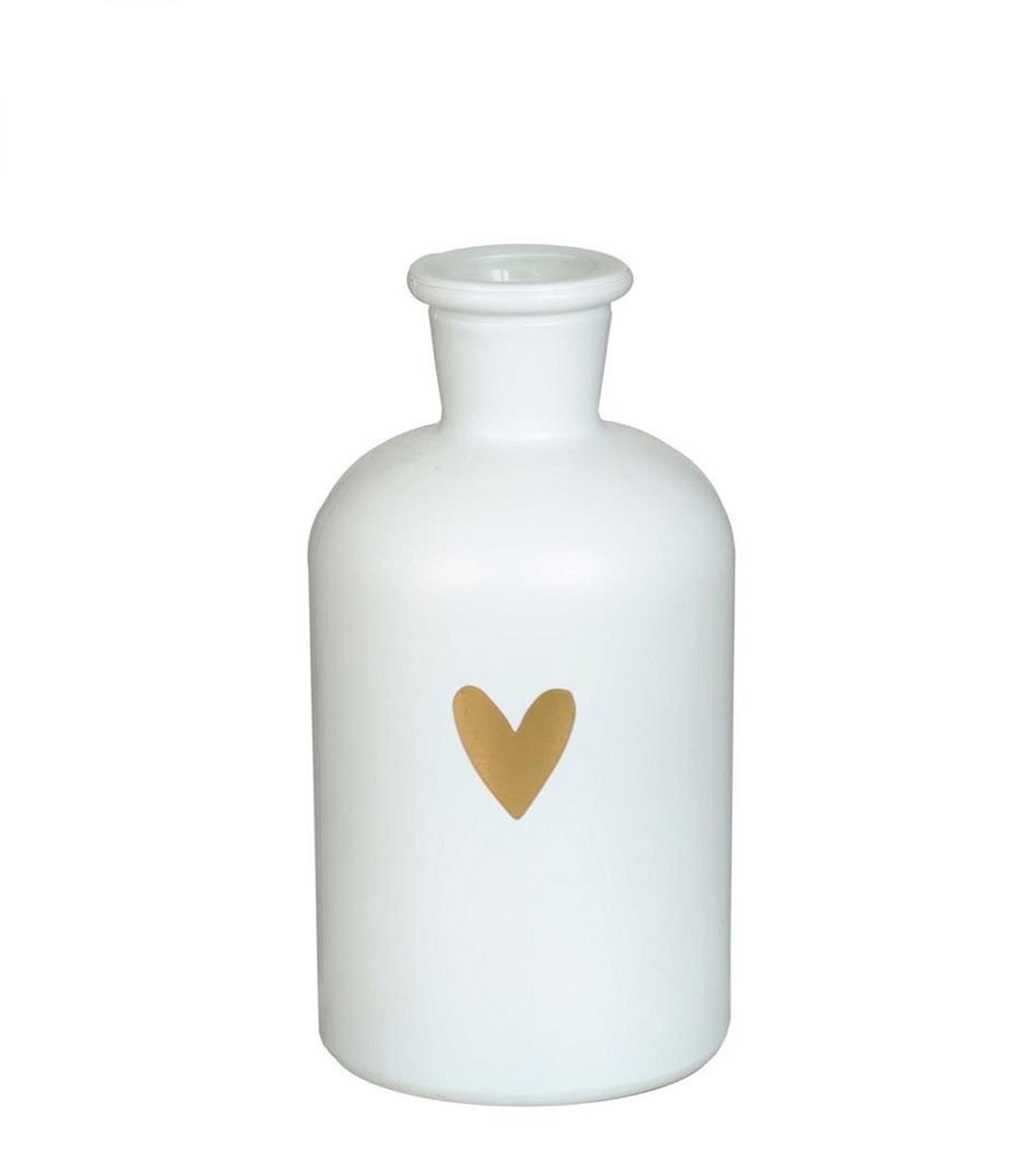 Ideen 4 Jahreszeiten Riga Vase aus Glas weiß mit goldenem Herz ã˜7xh12cm