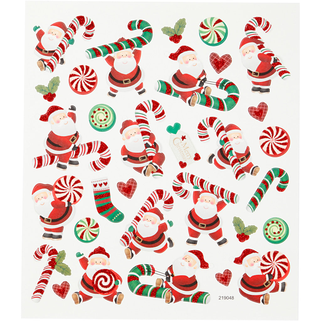 Creativ Firmenaufkleber, Weihnachtsmann mit Zuckerstange, Blatt 15x16,5 cm, ca. 31 Stück, 1 Blatt