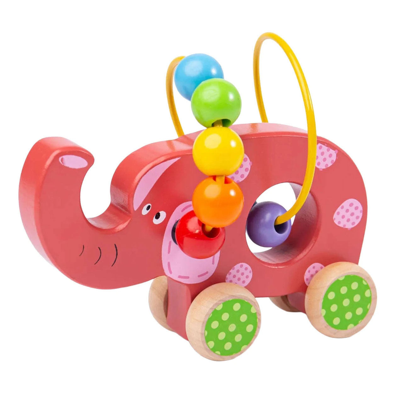 Bigjigs Schiebefigur Elefant aus Holz mit Perlenspirale