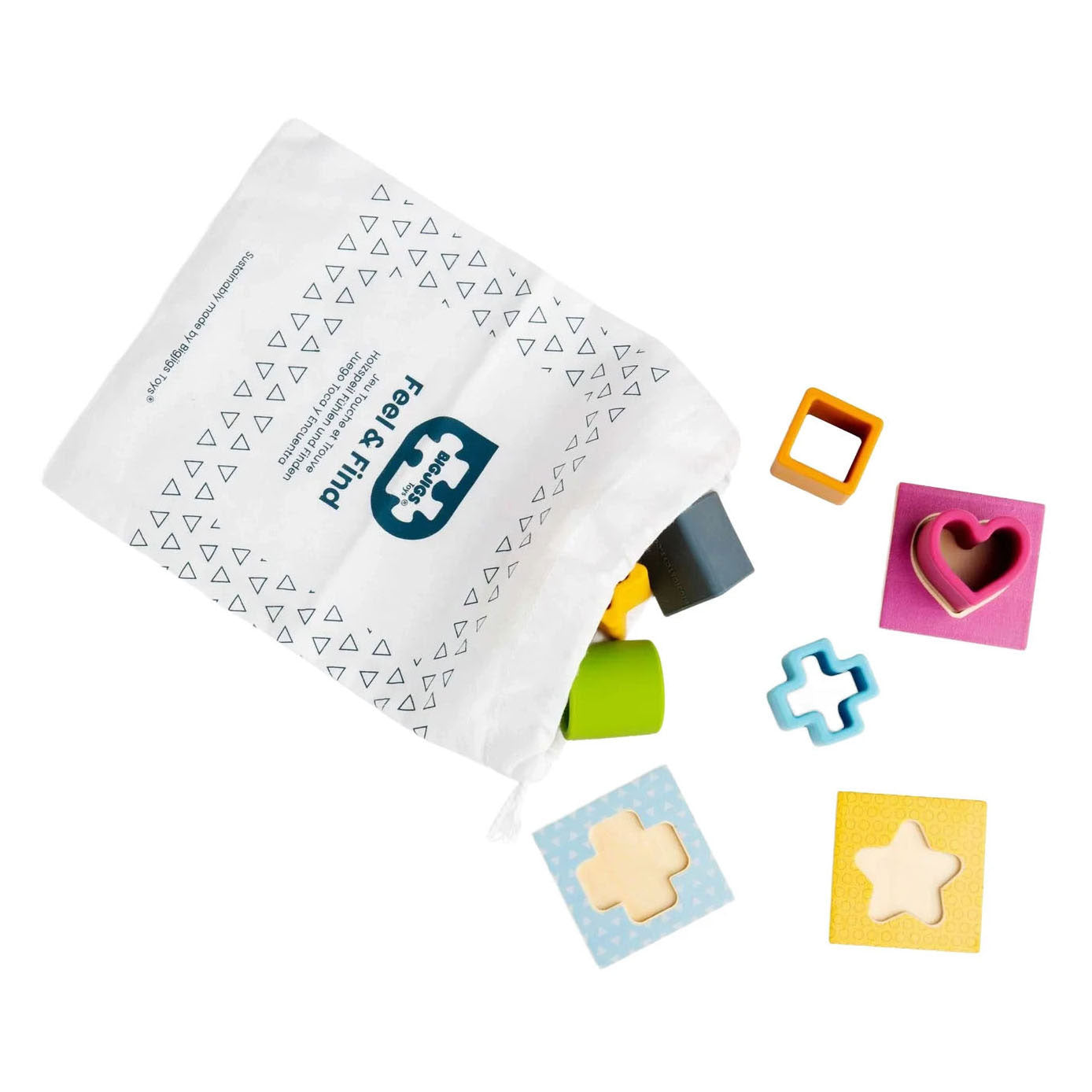 Bigjigs Formpuzzle aus Holz und Silikon – 13 Teile.