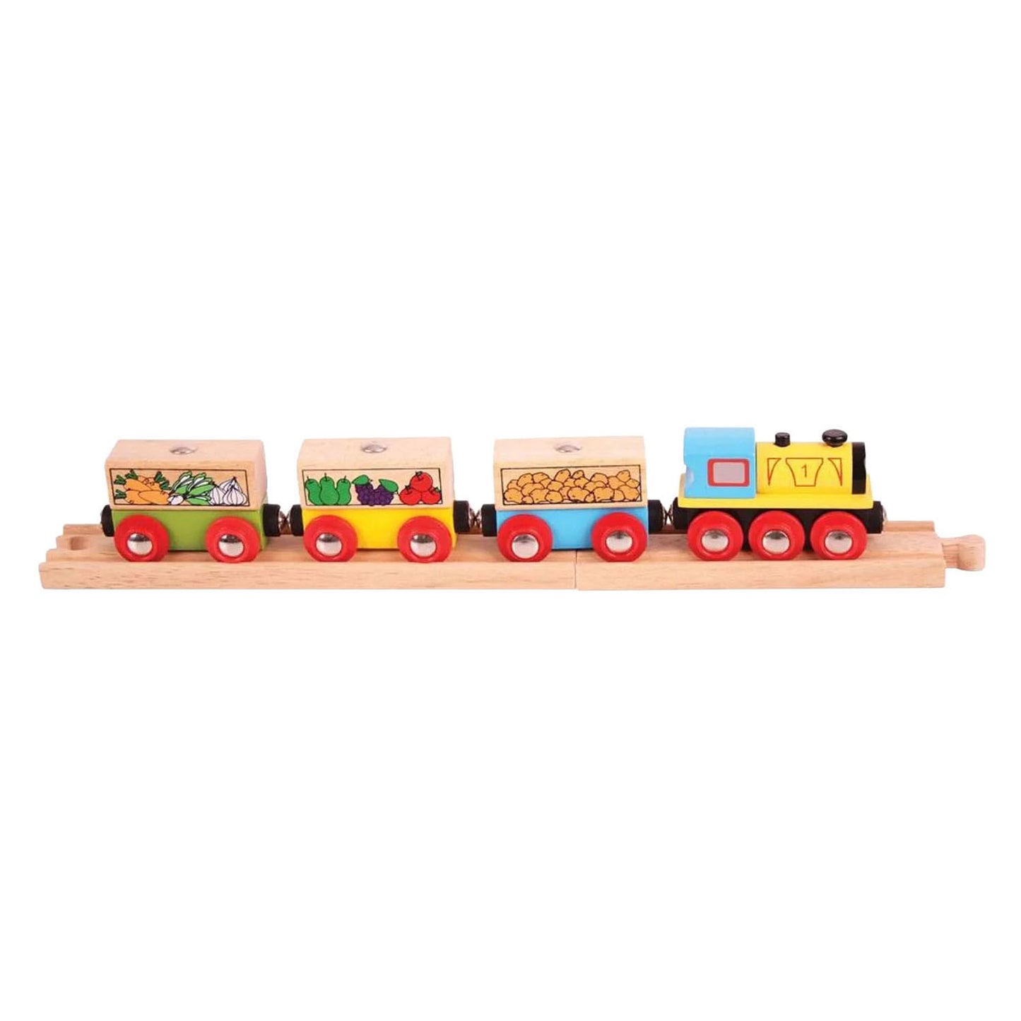 Bigjigs hölzerner Obst- und Gemüsezug – 6 Stück.