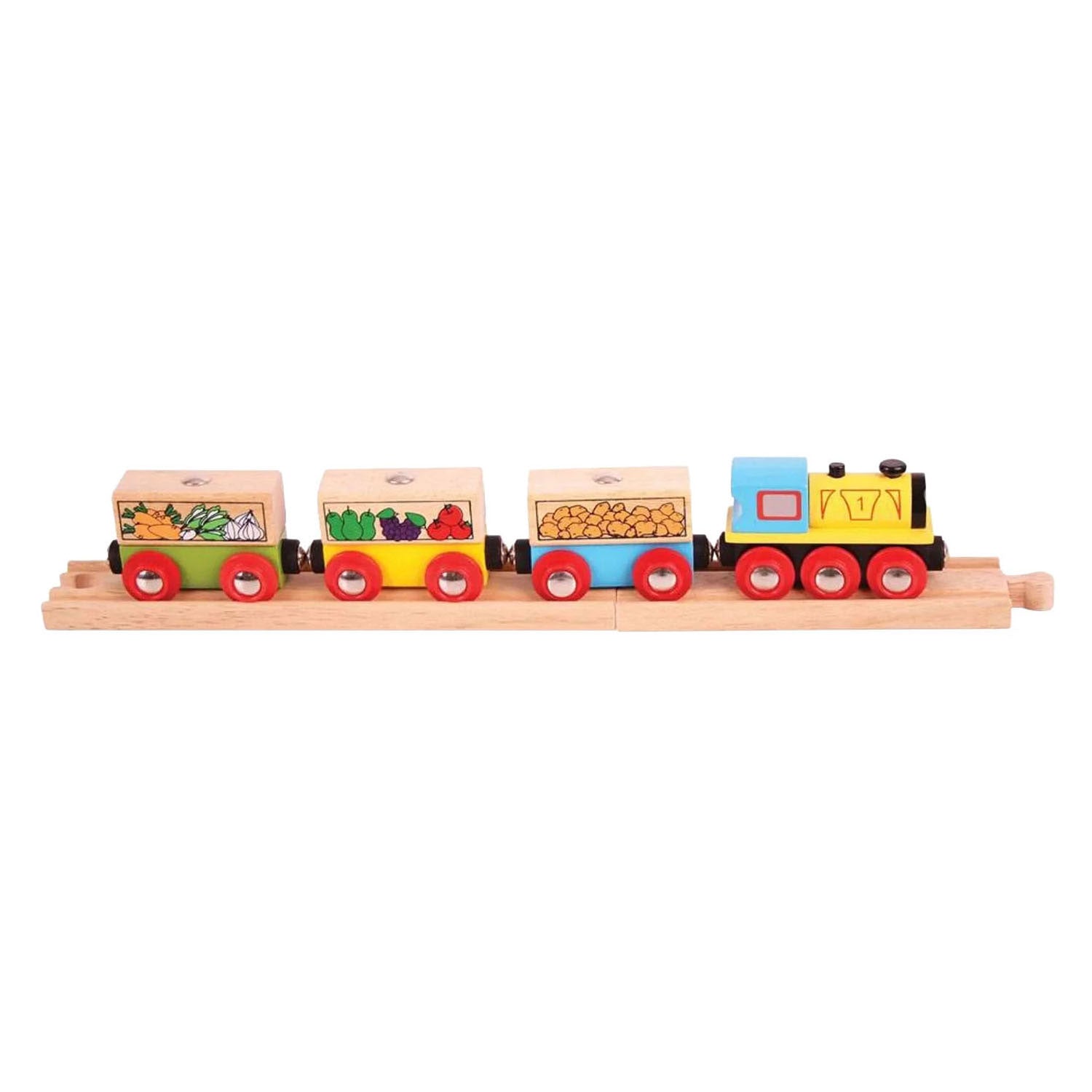 Bigjigs hölzerner Obst- und Gemüsezug – 6 Stück.