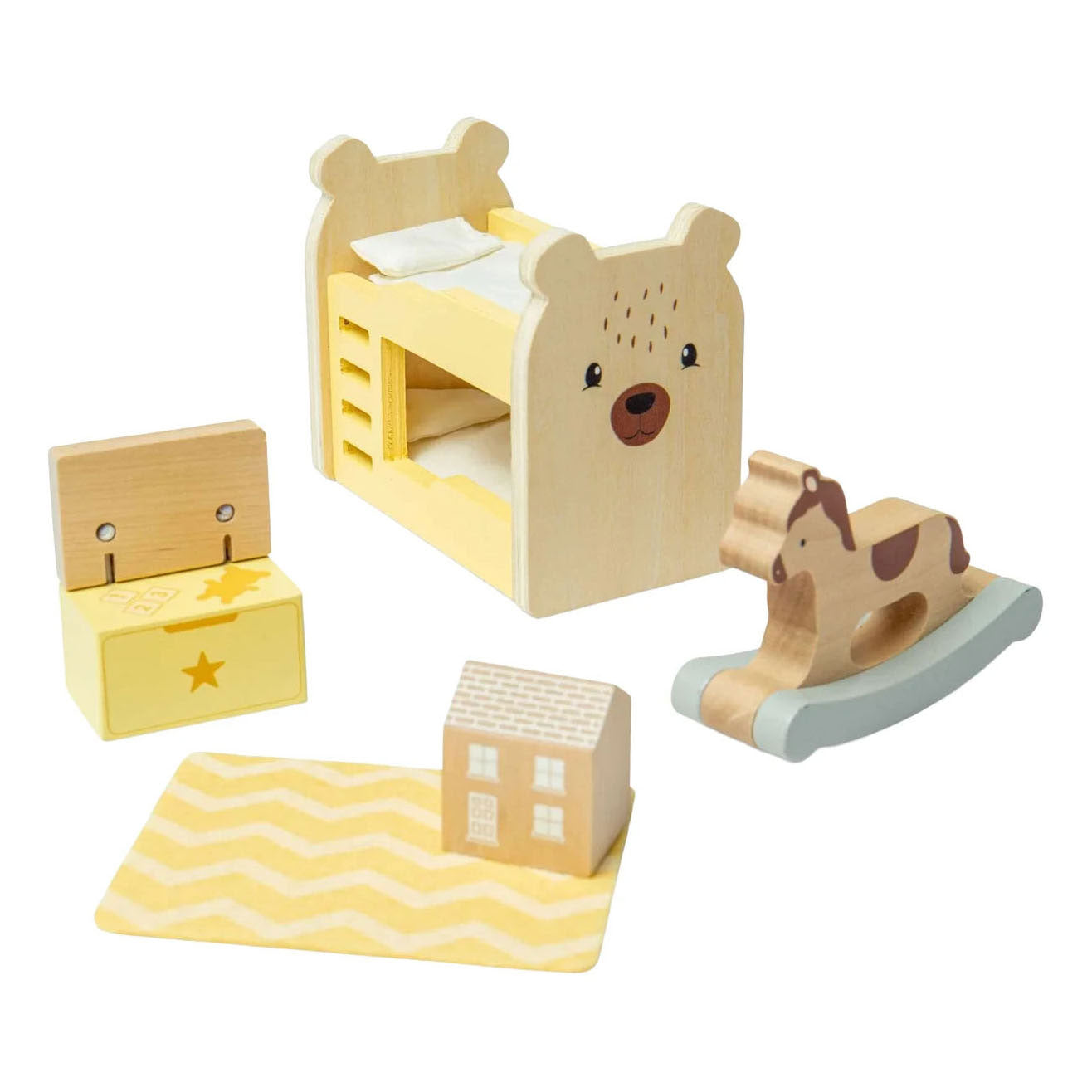 Bigjigs Holzpuppenhausmöbel Kinderzimmer – 5 Stück.
