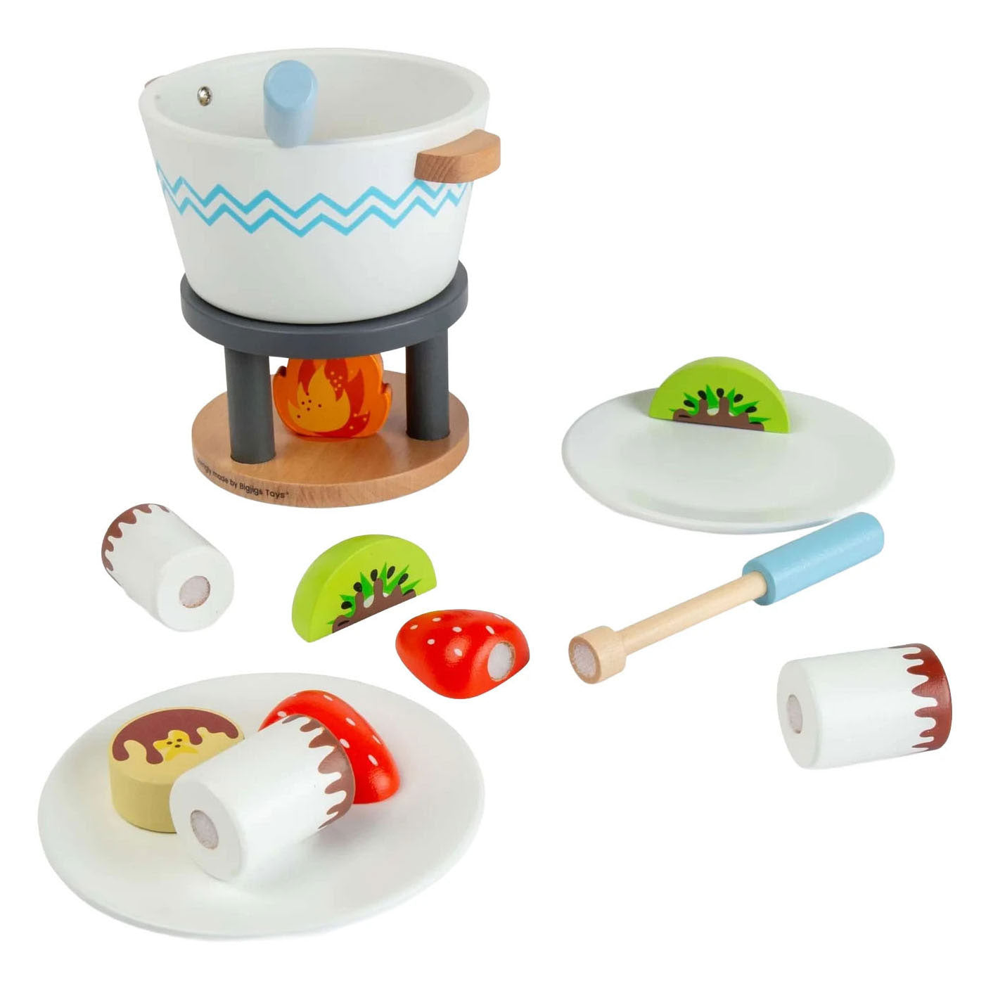 Bigjigs Schokoladenfondue-Spielset aus Holz – 16-teilig.