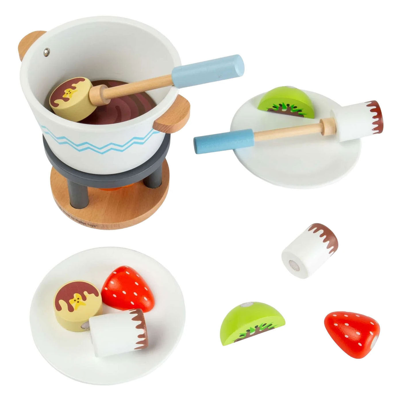 Bigjigs Schokoladenfondue-Spielset aus Holz – 16-teilig.