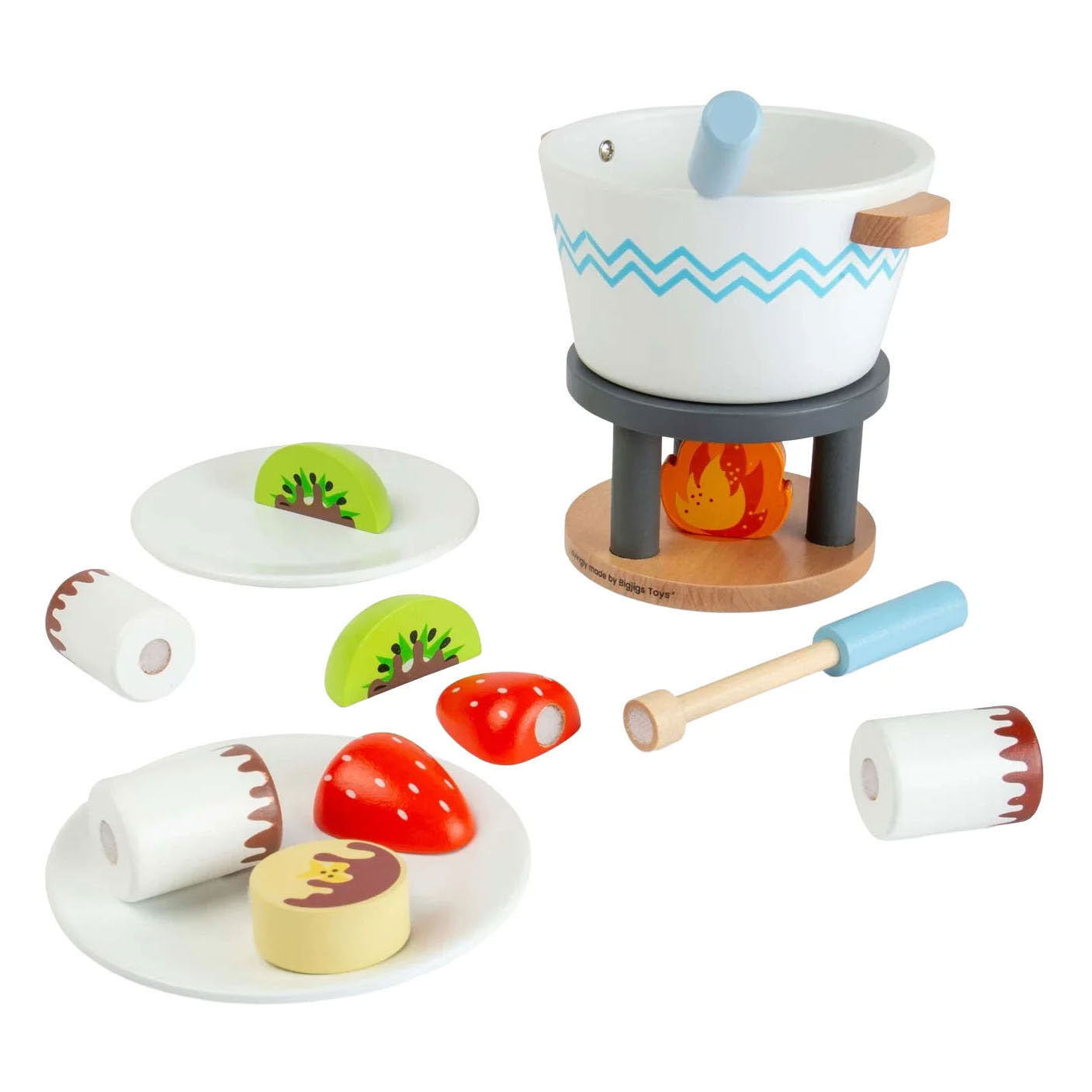 Bigjigs Schokoladenfondue-Spielset aus Holz – 16-teilig.