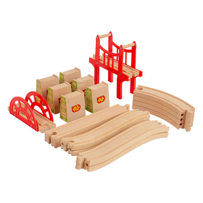 Bigjigs Holzschienen - Brücken-Erweiterungsset - 18-tlg.