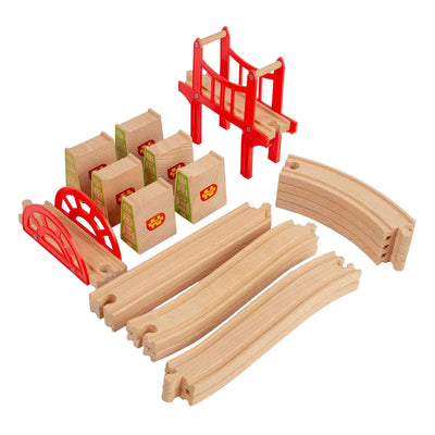 Bigjigs Holzschienen - Brücken-Erweiterungsset - 18-tlg.