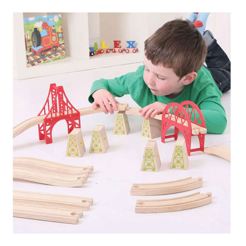 Bigjigs Holzschienen - Brücken-Erweiterungsset - 18-tlg.