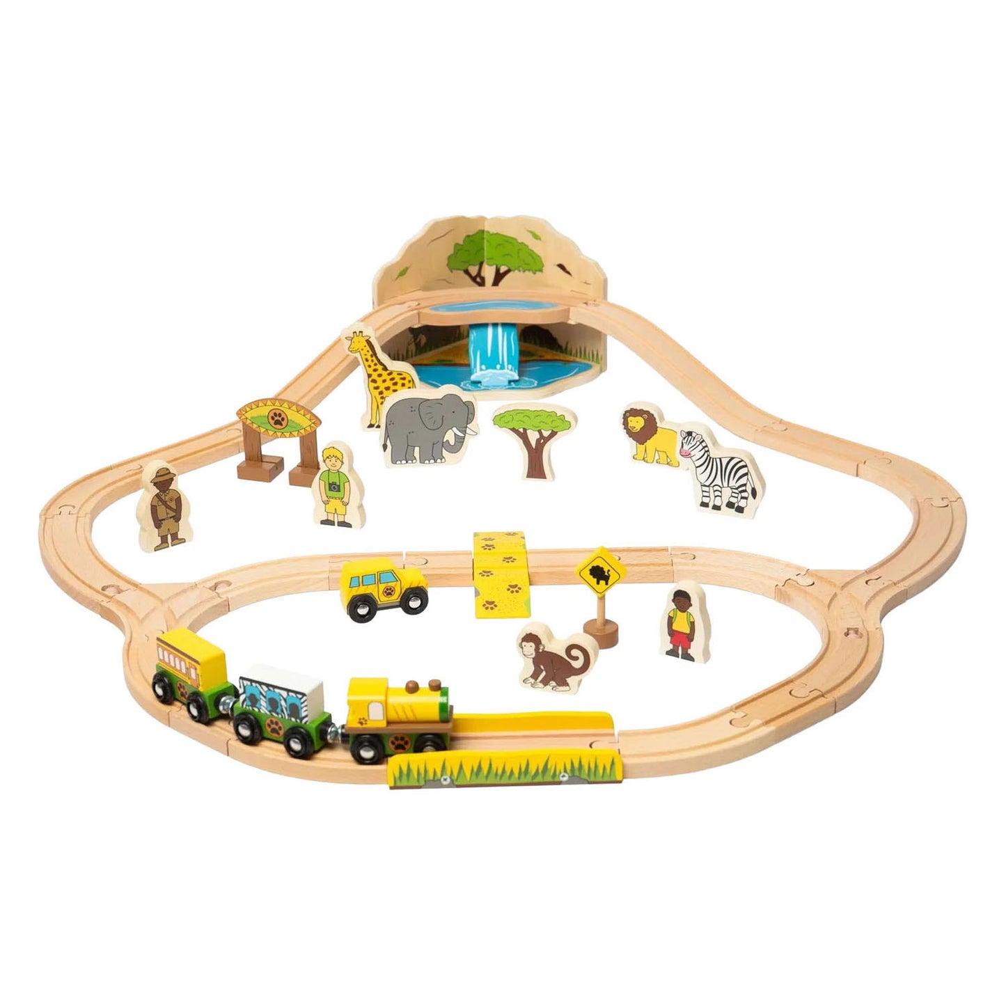 Bigjigs Safari-Eisenbahn-Set aus Holz – 38-teilig.