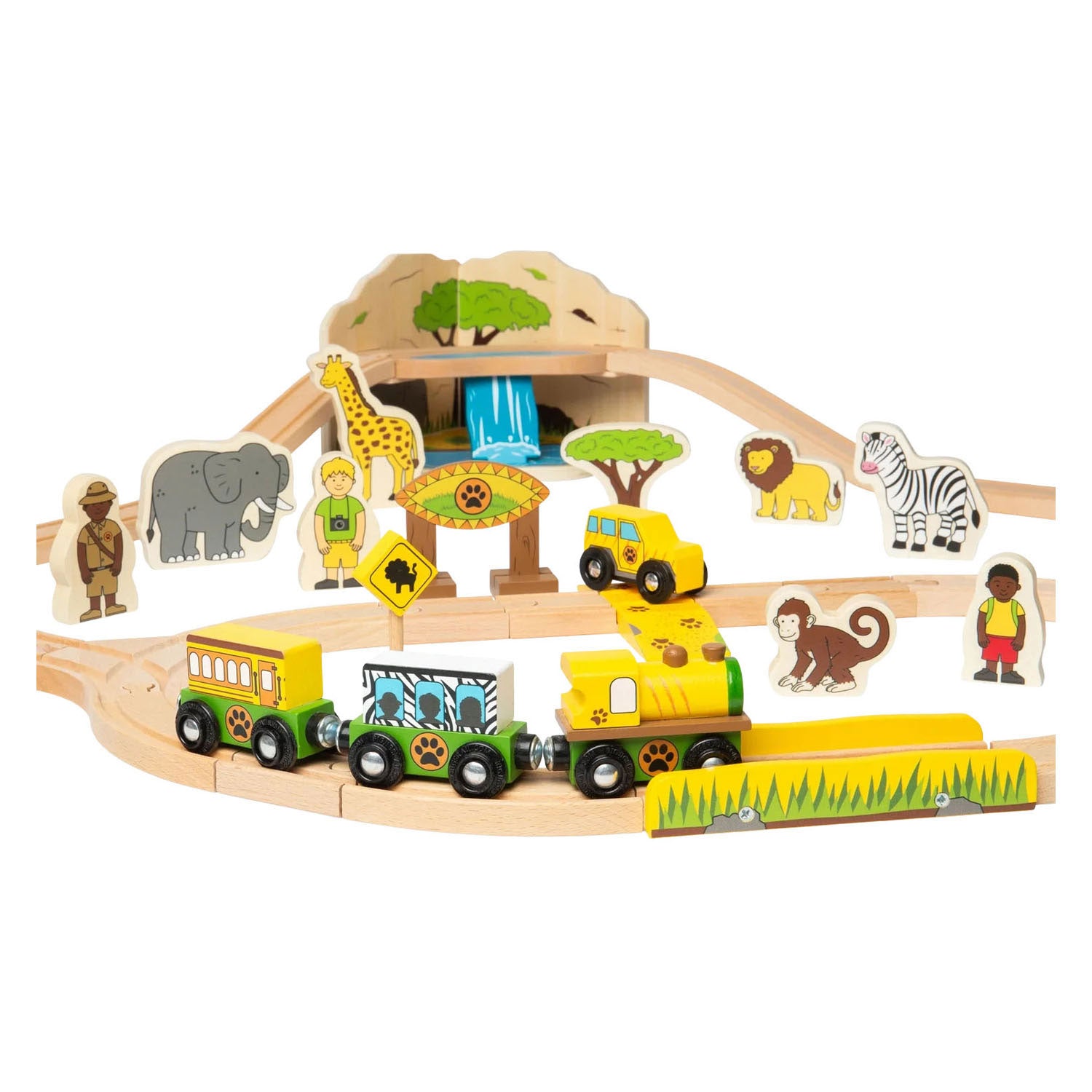 Bigjigs Safari-Eisenbahn-Set aus Holz – 38-teilig.