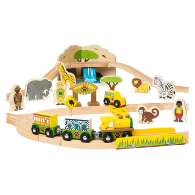 Bigjigs Safari-Eisenbahn-Set aus Holz – 38-teilig.