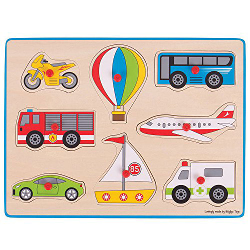 Bigjigs Holzblasen Puzzle Fahrzeuge, 8dlg.